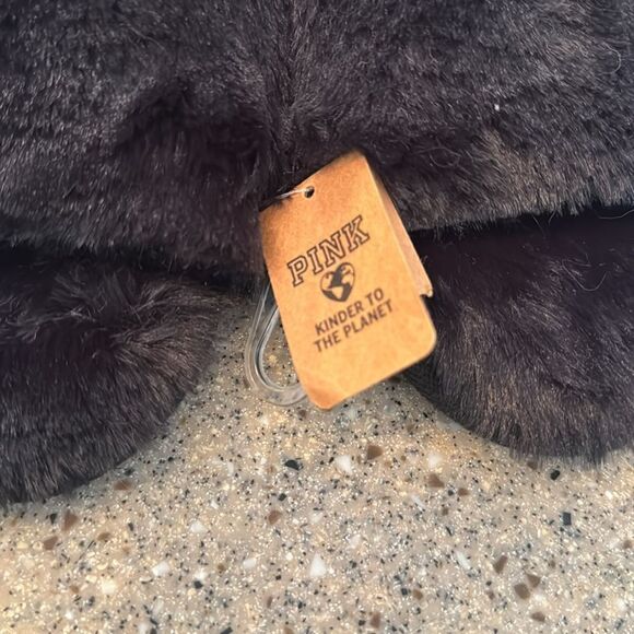 VICTORIA'S SECRET PINK Black Slide Faux Fur Slippers *NEW* - Picture 3 of 8